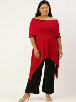 theRebelinme - Women's Maroon Off-shoulder Asymmetrical Longline Top
