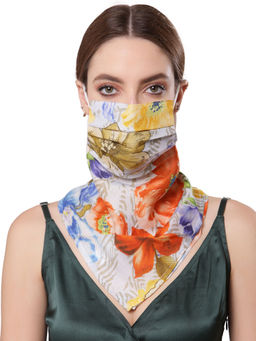 Anekaant - 3 Ply Orange & Multi Modal Silk Floral Printed Fabric Fashion Mask