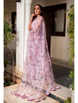 POMCHA - Aster Lavender Organza Printed Saree With Unstitched Blouse