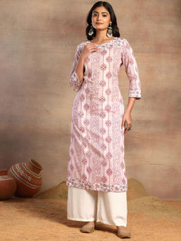 Indya - Pink Floral Print Cotton Kurta