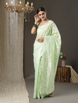 Akhilam - Womens Cotton Silk Green Woven Design Designer Saree with Unstitched Blouse
