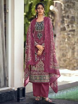 Stylee LIFESTYLE - Magenta Lawn Cotton Digital Printed Unstitched Fabric with Dupatta