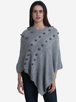JOE Hazel - Full Sleeve Self Designed Grey Colour Poncho