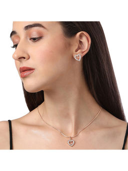 Zaveri Pearls - Rose Gold Cubic Zirconia Hollow Heart Pendant Chain and Earring (Set of 2)
