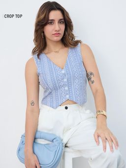 The Souled Store - Originals Linen Blend: Aztec Womens Crop Top