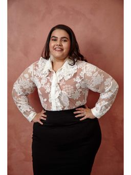 Sonsie - Frills Camellia Organza Full Sleeves Plus Size Shirt