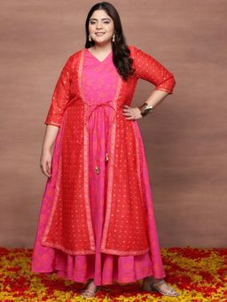 A plus by Ahalyaa - Plus Size V-Neck Maxi Ethnic Dress