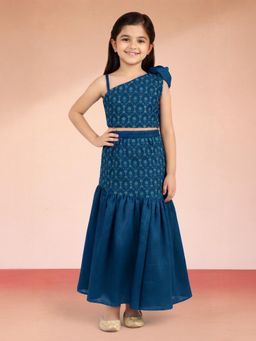 Vastramay - Navy Blue Georgette Embroidered Lehenga And Choli For Girls