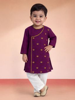 Vastramay - Purple Cotton Full Sleeves Embroidered Kurta & Pyjama