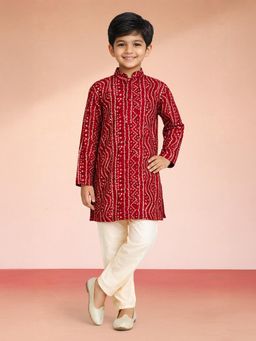 Vastramay - Maroon Rayon Foil Bandhani Kurta with Pyjama