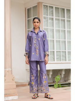 Label Niti Bothra - Lavender Gulzar Collar Neck Embroidered Co-Ord (Set of 2)