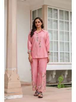 Label Niti Bothra - Pink Gulzar Collar Neck Embroidered Co-Ord (Set of 2)