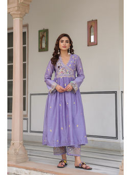 Label Niti Bothra - Lavender Gulzar Frock Style Embroidered Kurta and Pant (Set of 2)