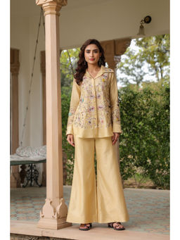 Label Niti Bothra - Beige Gulzar Jaal Collar Neck Embroidered Co-Ord (Set of 2)