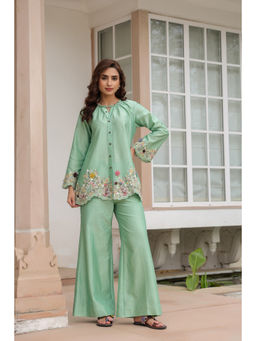 Label Niti Bothra - Green Gulzar Scallop Embroidered Co-Ord (Set of 2)