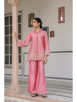 Label Niti Bothra - Pink Gulzar Scallop Embroidered Co-Ord (Set of 2)