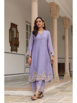 Label Niti Bothra - Lavender Gulzar Scallop Embroidered Kurta and Pant (Set of 2)