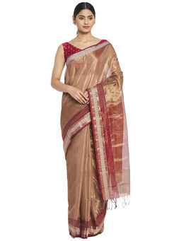 Fabindia - Maroon Maheshwari Cotton Silk Saree