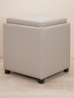 Pure Home + Living - Beige Square Faux Leather Pouffe with Storage