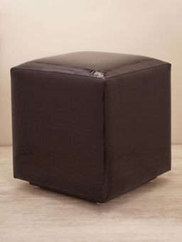 Pure Home + Living - Brown Glossy Finish Faux Leather Pouffe