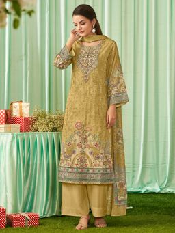 Stylee LIFESTYLE - Olive Cotton Embroidered Unstitched Dress Material with Dupatta