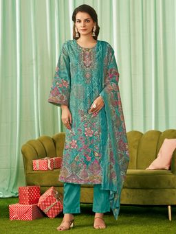 Stylee LIFESTYLE - Teal Lawn Cotton Embroidered Unstitched Dress Material with Dupatta