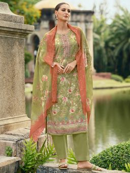 Stylee LIFESTYLE - Green Lawn Cotton Embroidered Unstitched Dress Material with Dupatta