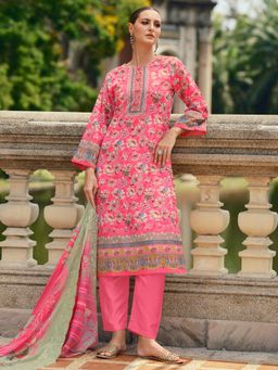Stylee LIFESTYLE - Pink Lawn Cotton Embroidered Unstitched Dress Material with Dupatta