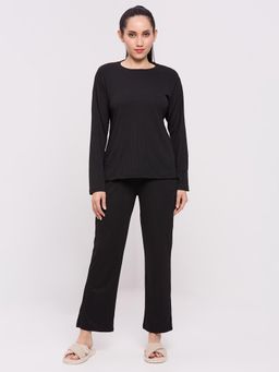 Smarty Pants - Womens Polyester Stripper Black Color Full Sleeves Nightsuit