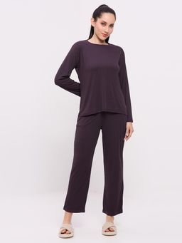 Smarty Pants - Womens Polyester Stripper Wine Color Full Sleeves Nightsuit