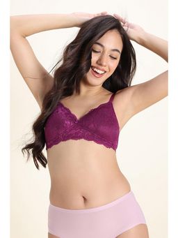 Zivame - Dreamcatcher Padded Non Wired Medium Coverage Lace Bra - Dark Purple
