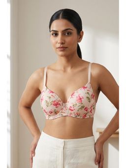 Zivame - Padded Non Wired 3/4Th Coverage T-Shirt Bra - Light Pink Base With Flower