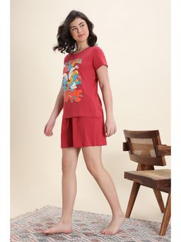 Zivame - Smurf Collection Knit Cotton Shorts With T-Shirt - Salsa