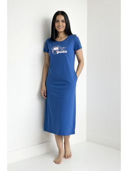 Zivame - Knit Cotton Mid Length Nightdress - Navy Peony