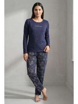 Zivame - Butter Soft Knit Poly Nightsuit - Navy Peony