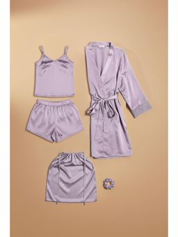 Zivame - Luxe Satin Sleep Nightsuit - Purple Heat
