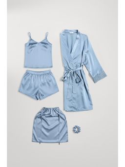 Zivame - Luxe Satin Sleep Nightsuit - Windward Blue