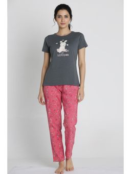 Zivame - Knit Cotton Nightsuit - Claret