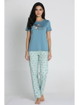 Zivame - Knit Cotton Nightsuit - Pale Aqua