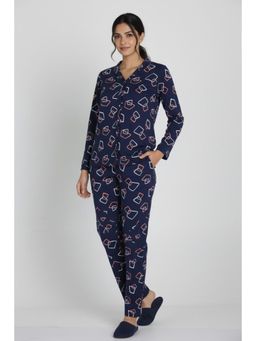 Zivame - Knit Cotton Nightsuit - Navy Blazer