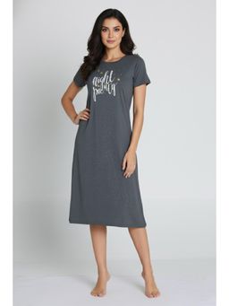 Zivame - Knit Cotton Knee Length Nightdress - Anthra Melange