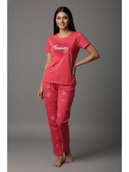 Zivame - Knit Cotton Nightsuit - Poinsettia