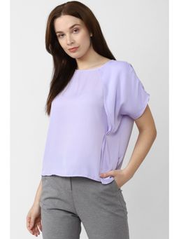 Van Heusen - Women Purple Solid Casual Round Neck Top