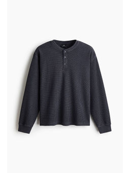 H&M - Men Blue Regular Fit Waffled henley top