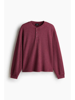 H&M - Men Red Regular Fit Waffled henley top