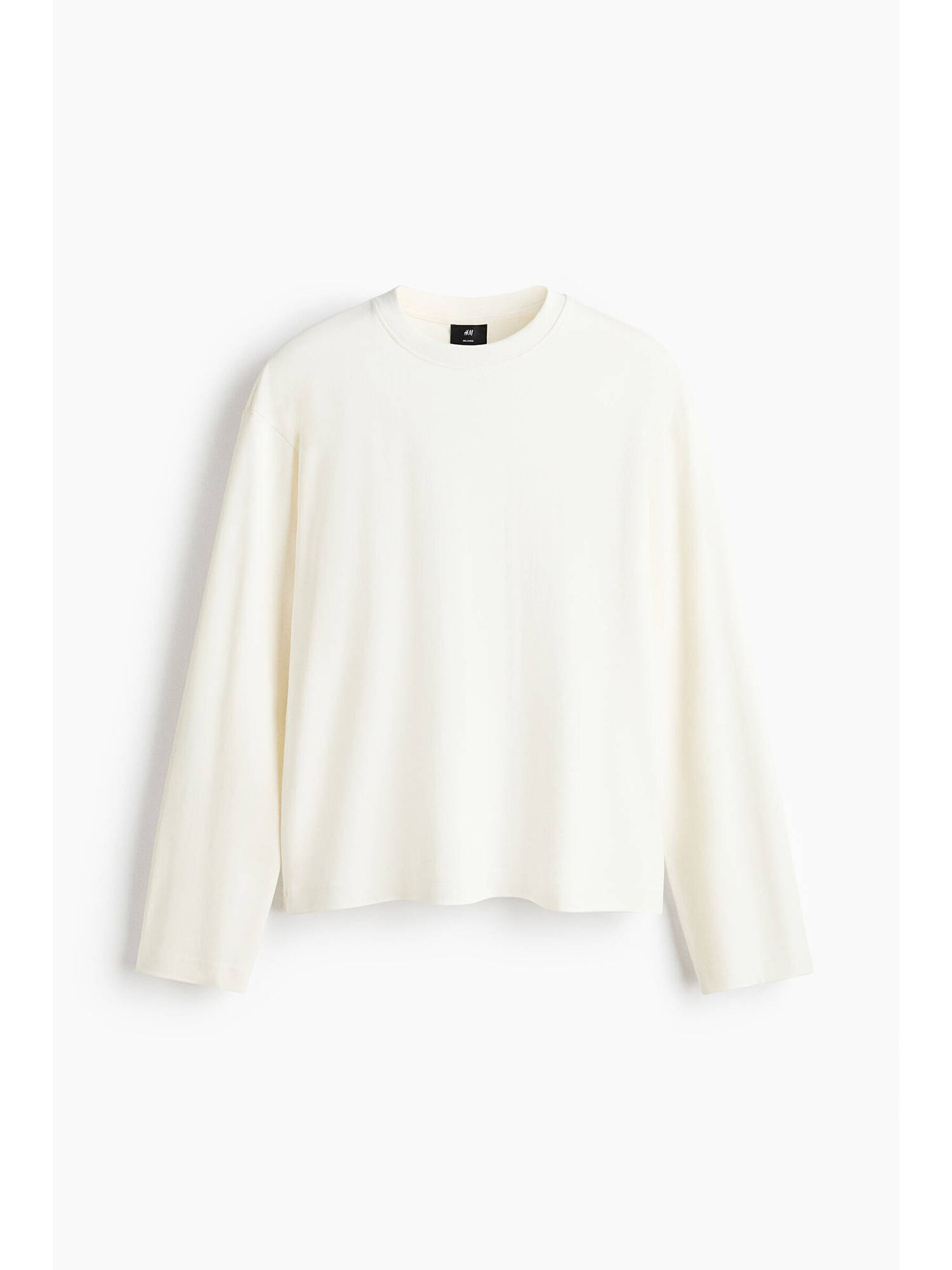 H&M Men White Relaxed Fit Long-sleeved Interlock T-shirt