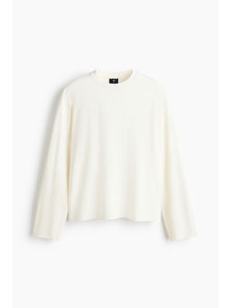 H&M - Men White Relaxed Fit Long-sleeved interlock T-shirt
