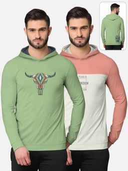 BULLMER - Printed Full Sleeve Hooded T-shirt For Men Multi-color (Pack of 2)