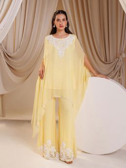 Label S4U - Yellow Embroidered Kaftan with Bustier and Pant