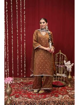 Rivaz Threads and Co - Shakti Tissue with Sequence Motifs Kurta Pant In Brown